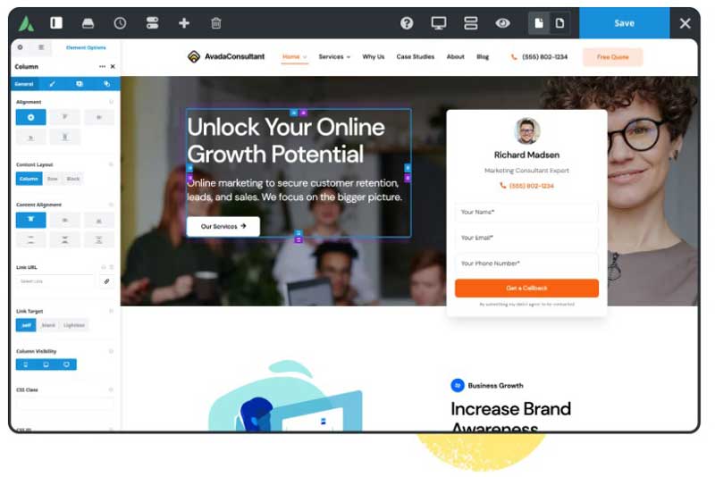 avada live visual builder
